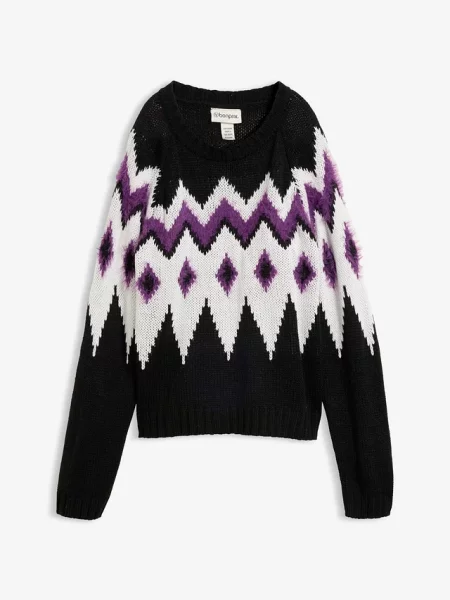 Sweter z grubej dzianiny we wzór Fair Isle czarny