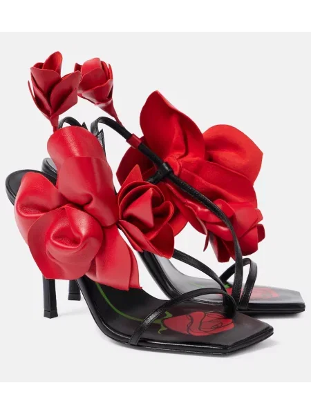 Usnjene sandali Magda Butrym s cvetličnim vzorcem z odprtimi petami rdeča