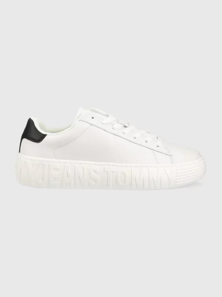Кожени маратонки Tommy Jeans LEATHER OUTSOLE бяло