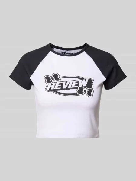 T-shirt krótki z nadrukiem z logo Review biała