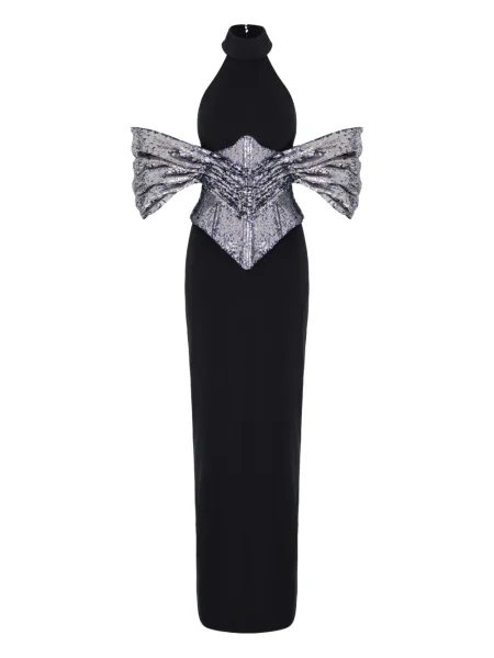 Sukienka maxi Mitiliane Couture z cekinami z gorsetem garniturowa czarna