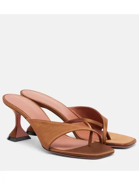Sandale Amina Muaddi din satin maro