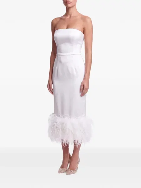 Rochie midi Post Meridiem din satin cu pene alb