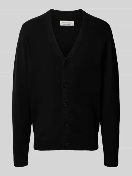 Kurtka z dzianiny o kroju slim fit z dekoltem w serek model ‘Heine’ Casual Friday czarna