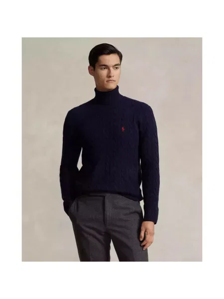 Polo Ralph Lauren sweter wełniany granatowy lekkie z golferm niebieski