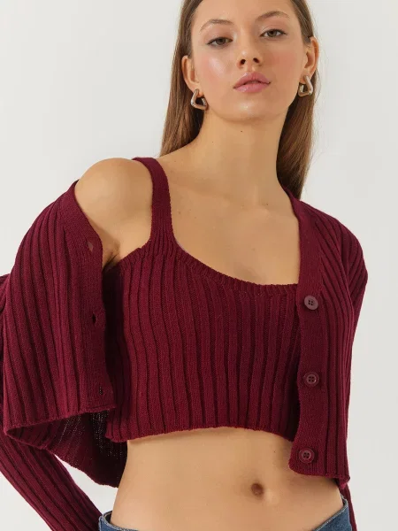 Bianco Lucci Geacă tricotată burgundy roșu