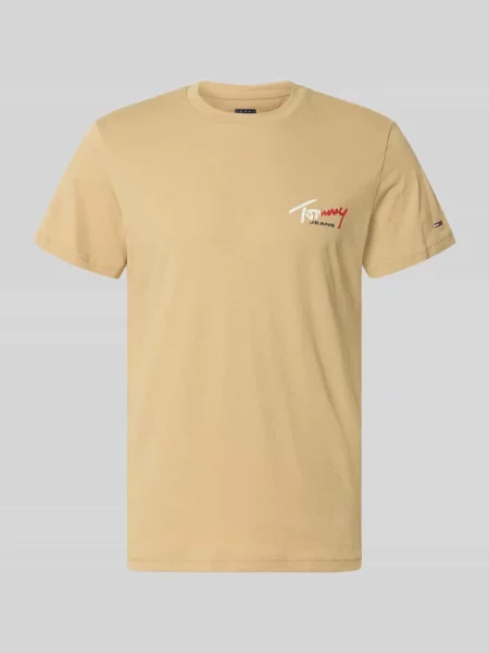 T-shirt krój slim fit z czystej bawełny Tommy Jeans beżowa