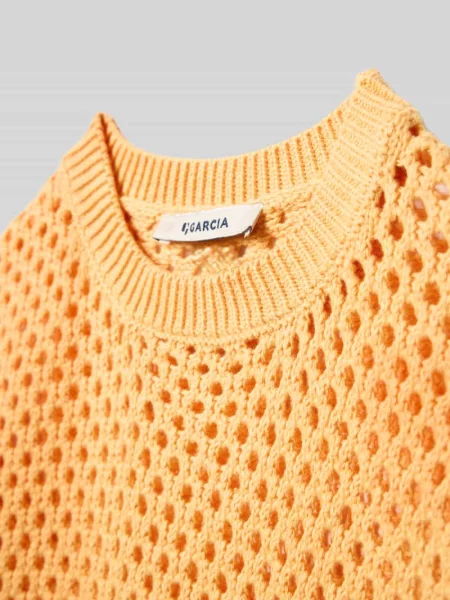 Sweter z dzianiny z prążkowanymi wykończeniami Garcia pomarańczowy