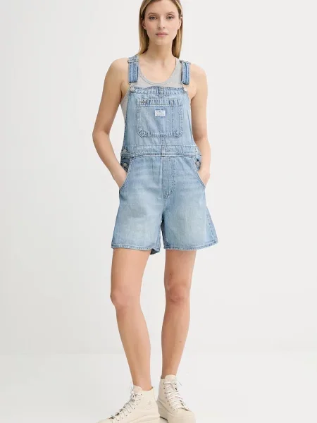 Levi's ogrodniczki jeansowe UTILITY SHORTALL niebieski