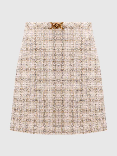 Твідова спідниця міні в клітинку Versace бежева