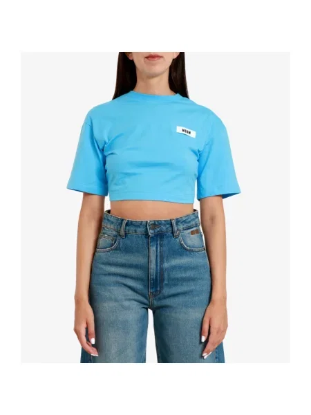 Koszulka Msgm z logo o skróconej długości niebieska
