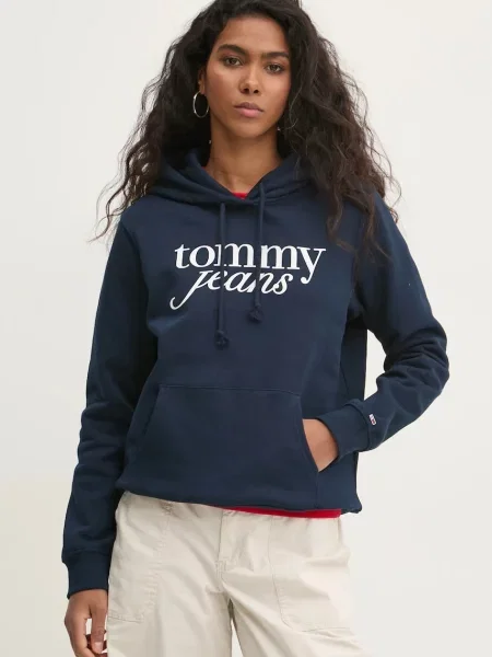 Bluză Tommy Jeans cu glugă albastru