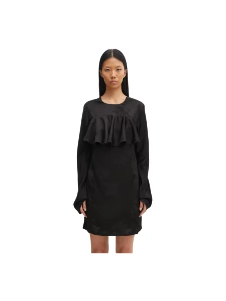 GANNI sukienka Fluid Satin Jacquard Mini Ruffle mini prosta czarny