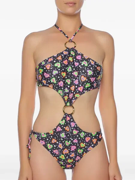 Inel Moschino cu imagine cu motiv cu inimi negru