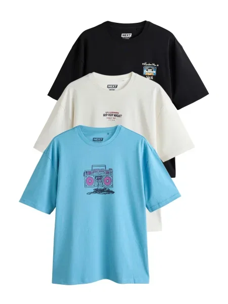 Next Tricou albastru aqua / negru alb