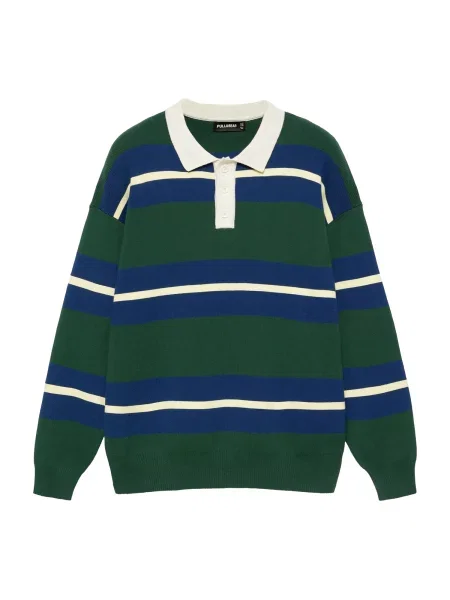 Pull&Bear Pulover crem / albastru / verde închis alb