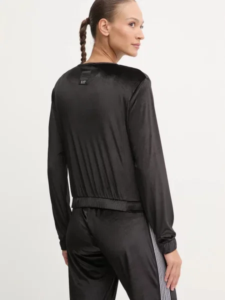 Velurová mikina Emporio Armani s aplikací černá