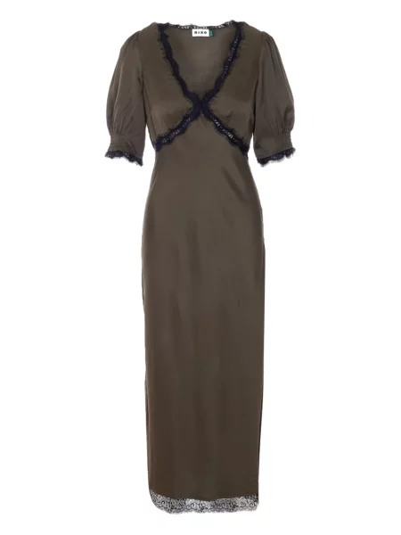 Миди рокля Rixo с V-образно деколте с дантела зелено