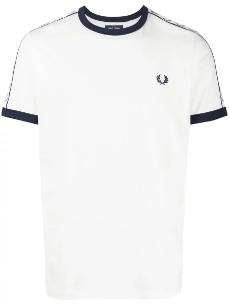 Tricou Fred Perry cu broderie cu decolteu rotund alb
