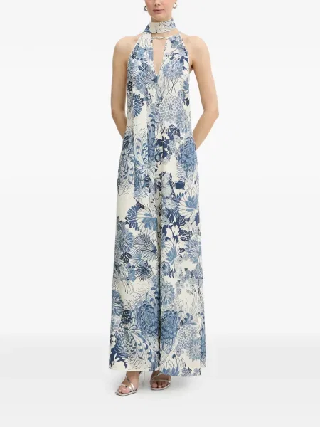 Rochie maxi Guess cu model floral cu imagine cu gât halter albastru