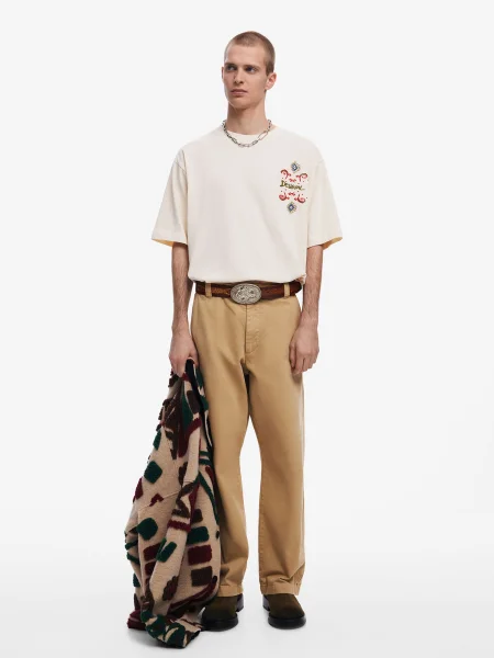 Desigual tricou din WISCONSIN barbati cu imprimeu bej