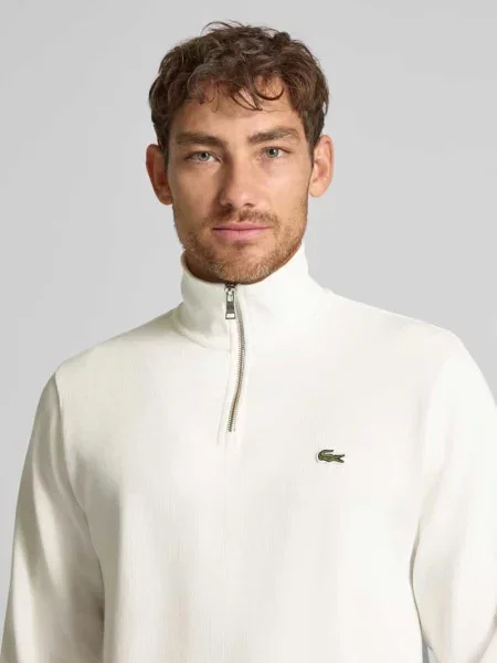 Bluza Lacoste z kołnierzem z logo biała