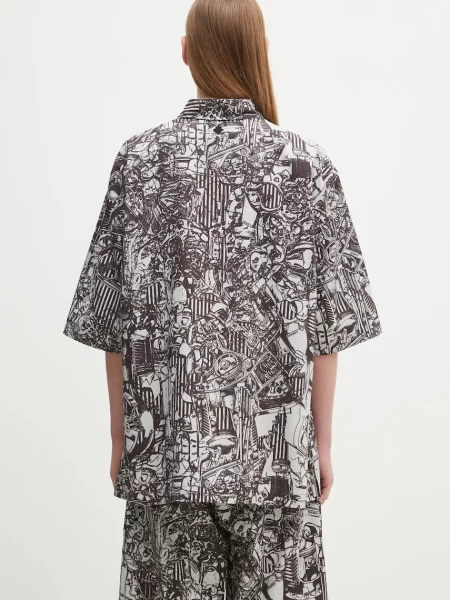 Košile Marcelo Burlon Aop Mech Bowling Shirt Dark Grey Medium relaxed s klasickým límcem šedá