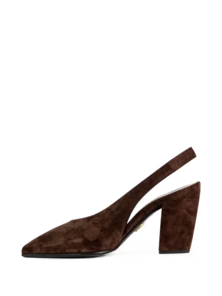 Pantofi cu toc Prada din piele de căprioară slingback maro