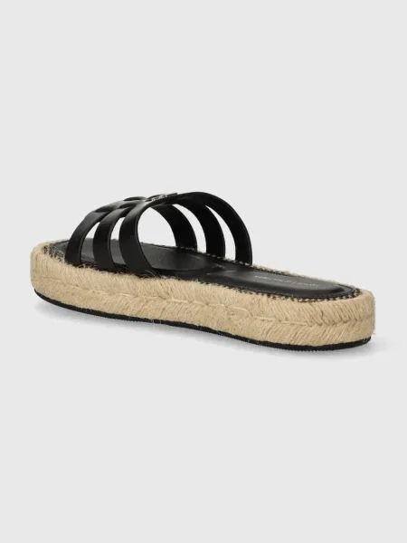 Tommy Hilfiger bőr papucs AUTHENTIC FLAT LTHR ESPADRILLE női platformos fekete