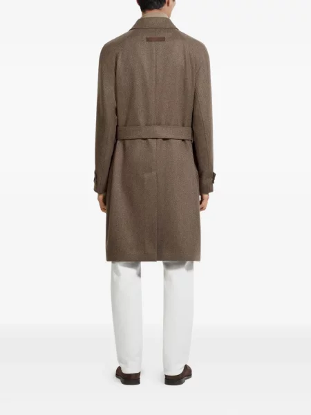 Cu centură palton Zegna din țesătură twill maro