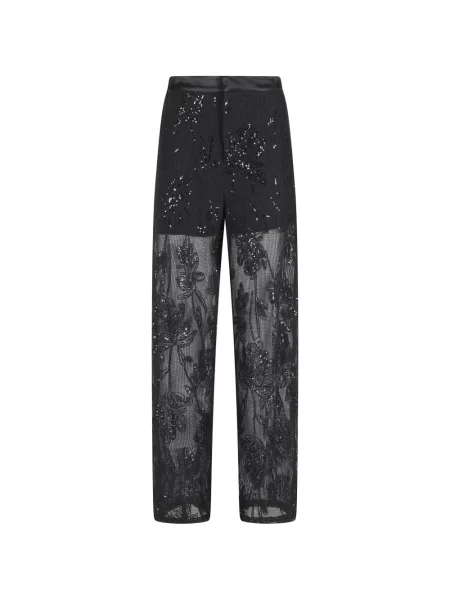 Pantaloni Isabelle Blanche cu paiete cu model floral negru