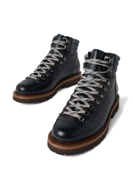 Trekking gležnjače Brunello Cucinelli s vezicama s herringbone uzorkom s čipkom plava