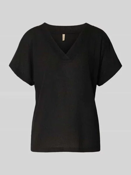 T-shirt z dekoltem w serek model ‘Delia’ Soyaconcept czarna