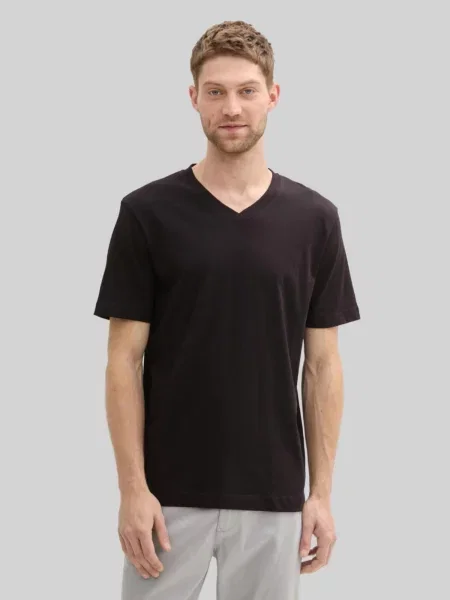 TOM TAILOR Póló Tom Tailor Doublepack V-neck Tee Black fekete
