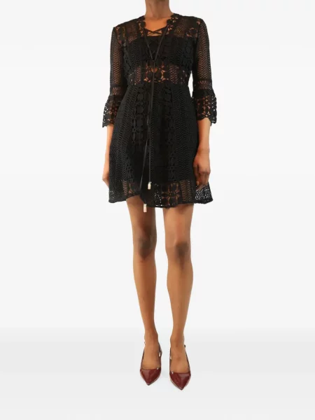 Rochie Self-portrait cu șireturi din dantelă în linie A negru