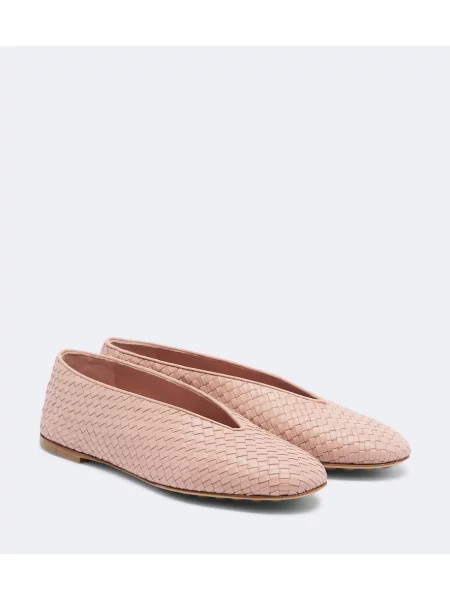 Balerini Bottega Veneta din piele fără toc roz