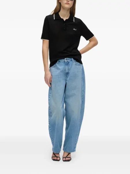 Μάλλινο polo Karl Lagerfeld μαύρο