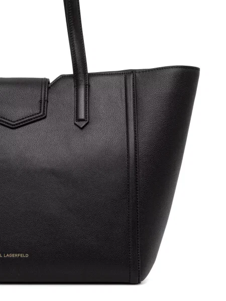 Kožená shopper kabelka Karl Lagerfeld s autogramem černá