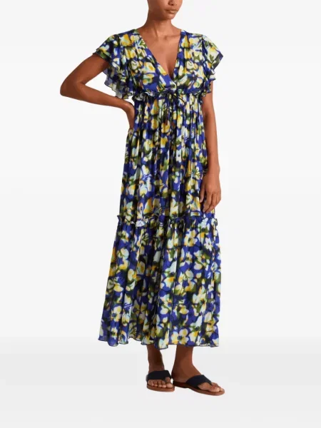 Rochie maxi Vilebrequin cu model floral cu imagine albastru