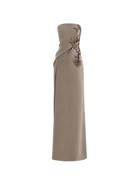 Rochie maxi Gemy Maalouf cu model floral cu mărgele fără bretele