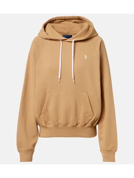 Hanorac cu glugă Polo Ralph Lauren din jerseu bej
