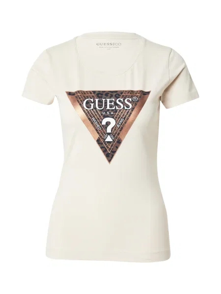 GUESS Tricou nisipiu / bronz / alb bej