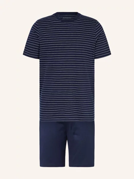 Schiesser Pyžamo Se Šortkami Casual Essentials tmavě modrá bílá