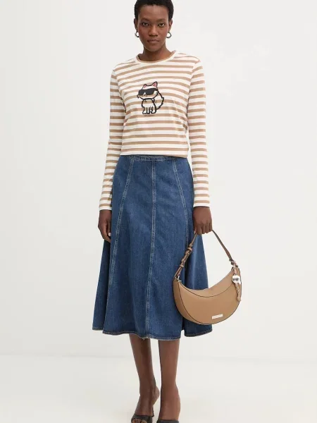 Karl Lagerfeld spódnica jeansowa FASHION DENIM midi rozkloszowana granatowy