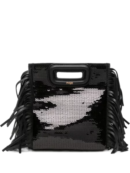 Geantă shopper Maje cu paiete negru