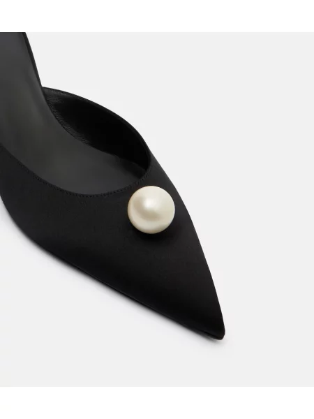 Papuci tip mules Magda Butrym cu perle din satin negru