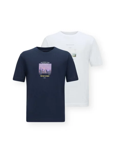 JACK & JONES Tricou JORFREDERIKSBERG albastru marin / galben lămâie / mauve alb