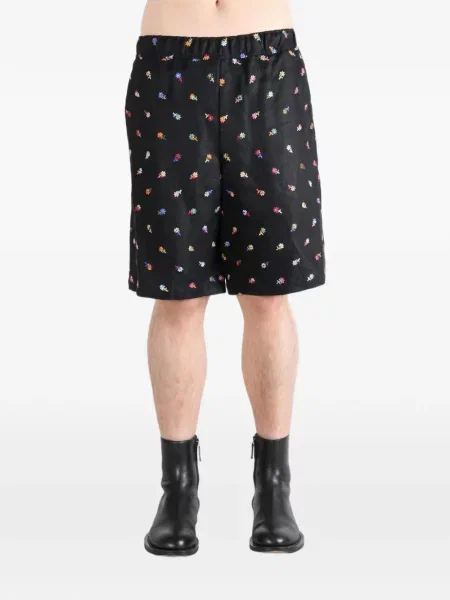 Pantaloni scurți Vowels cu model floral negru