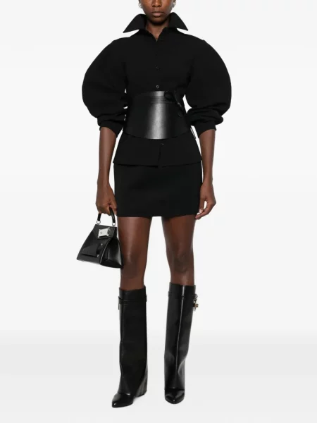 Fusta mini Mugler cu talie înaltă negru