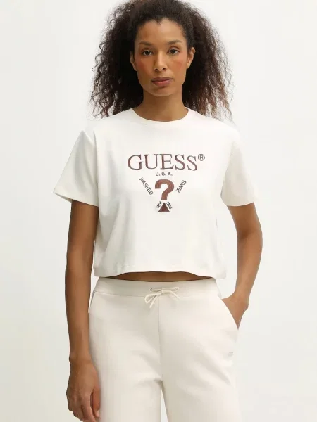 Тениска Guess FABIA дамска бежово